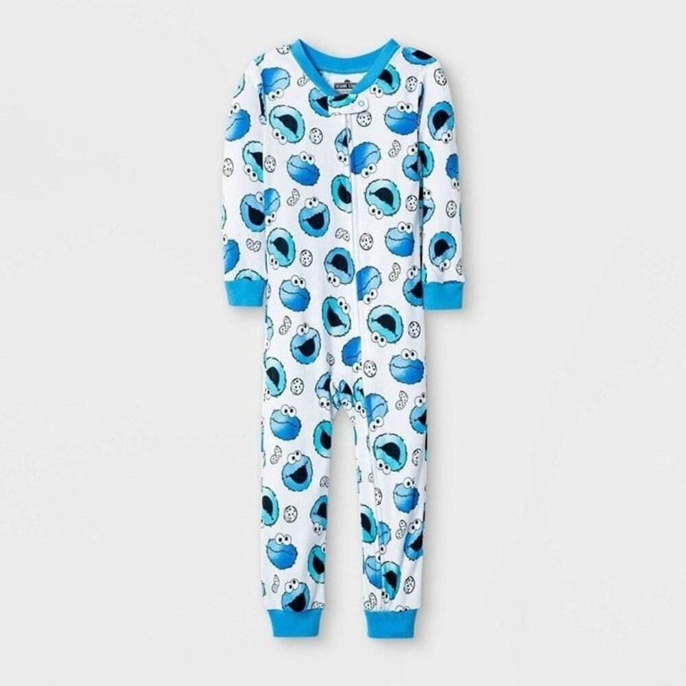Sesame Street Toddler Boys' Cookie Monster Snug Fit Union Suit White 12M
